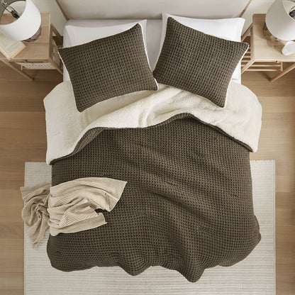 Riordan Waffle Knit Chenille Comforter Set in Brown Color