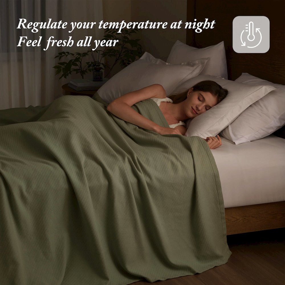 Liquid Cotton Blanket, Olive Green color