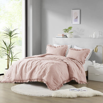 Diamond Quilted Ruffle Edge Comforter Set
