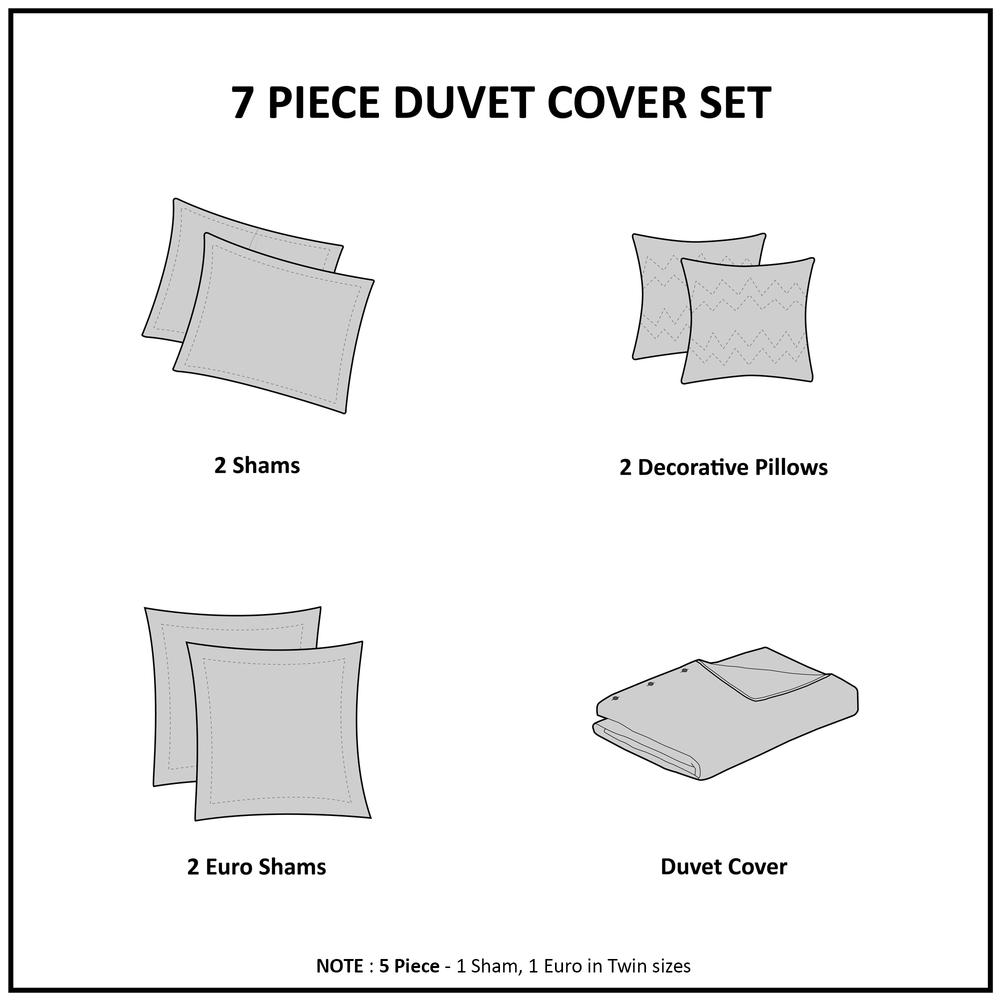 Cotton Jacquard Duvet Cover Set with Euro Shams and Throw Pillows