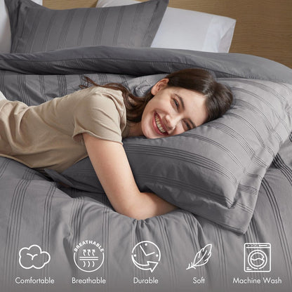 Logan Woven Striped Comforter Set, Charcoal color