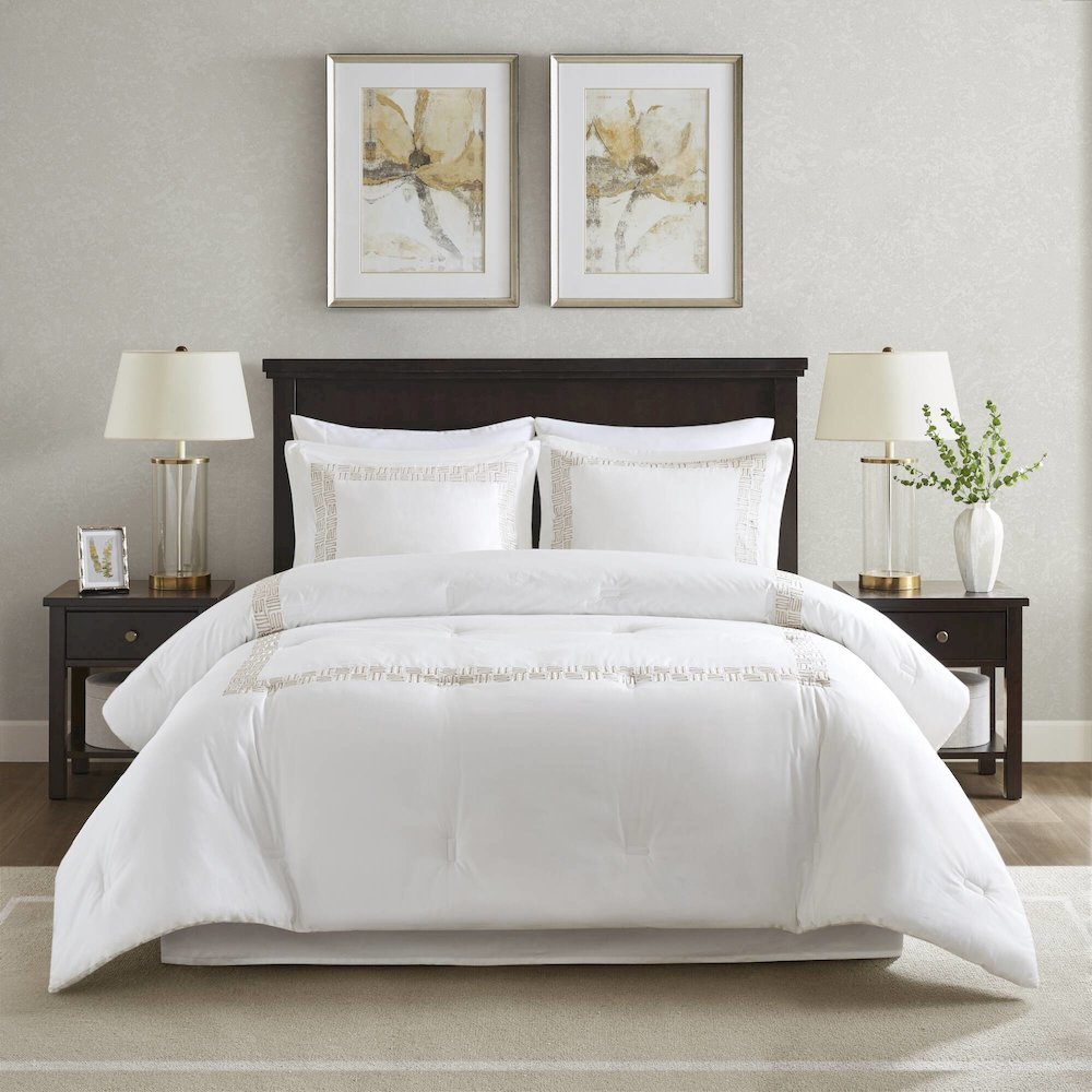 4 Piece Cotton Sateen With Embroidery Oversized Comforter Set