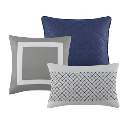 7 Piece Color Block Stripe Comforter Set with Throw Pillows