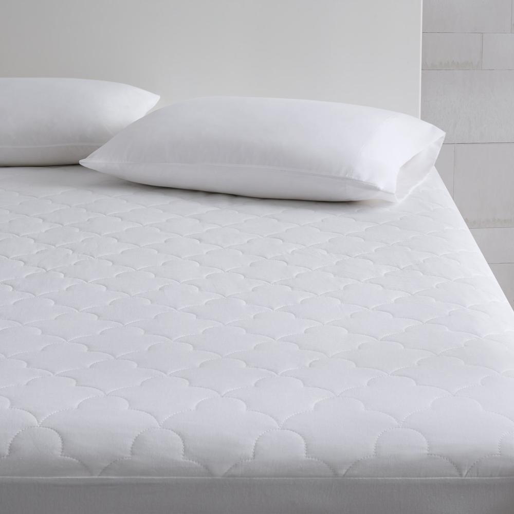 All Natural Cotton Percale Quilted Mattress Pad, White color