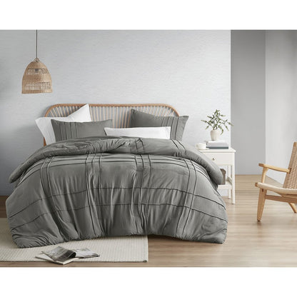 Porter Soft Washed Pleated Duvet Cover Set, Grey color