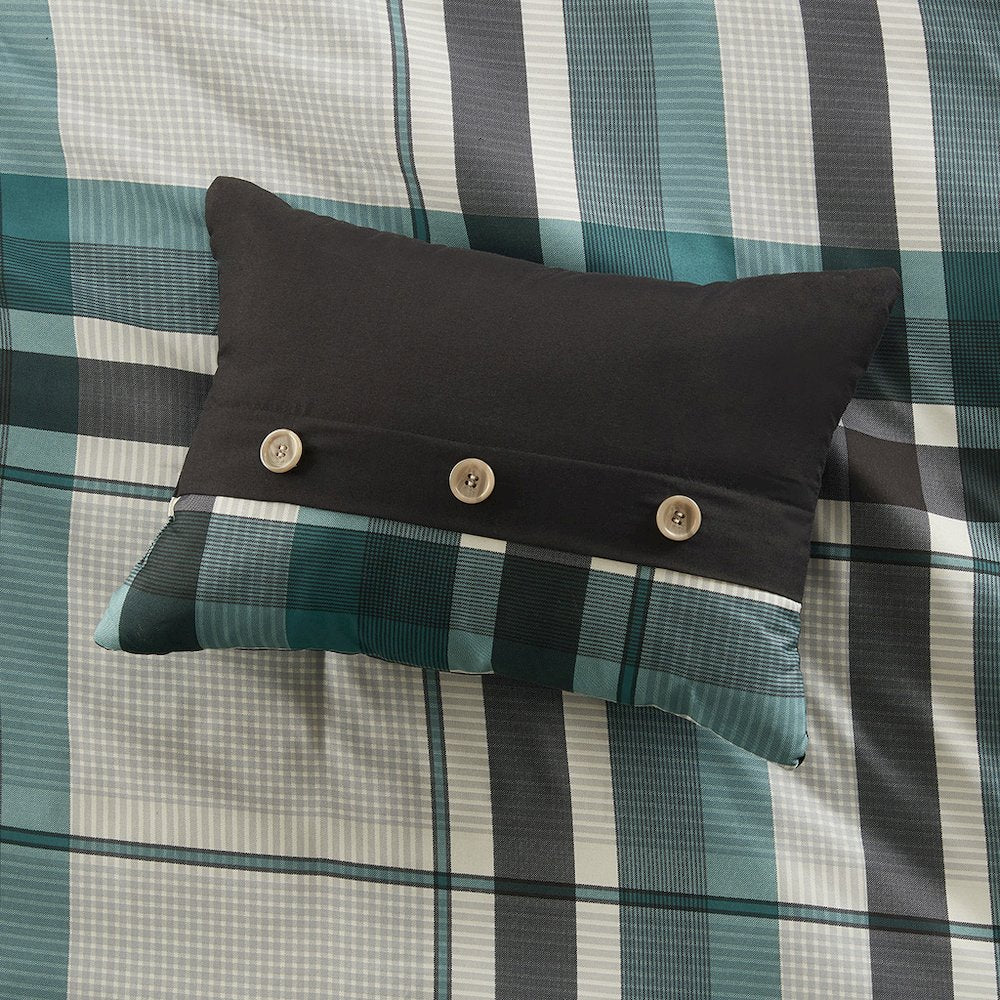 Robbie Plaid Comforter Set with Bed Sheets in Teal/Black Color