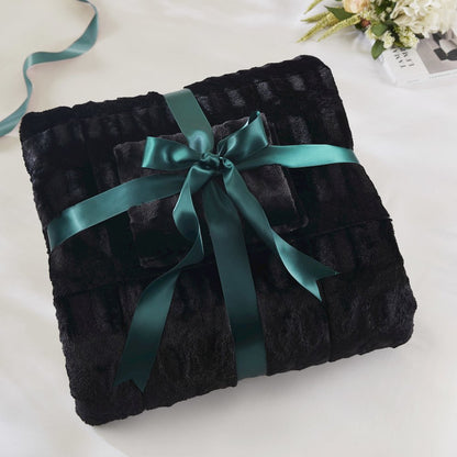 Gia Solid Faux Fur Comforter Mini Set, Black color