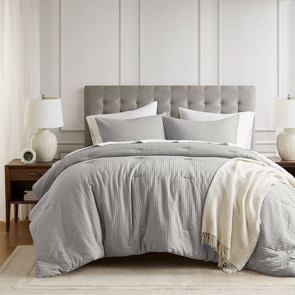 Mina Waffle Weave Textured Comforter Set, Light Grey color