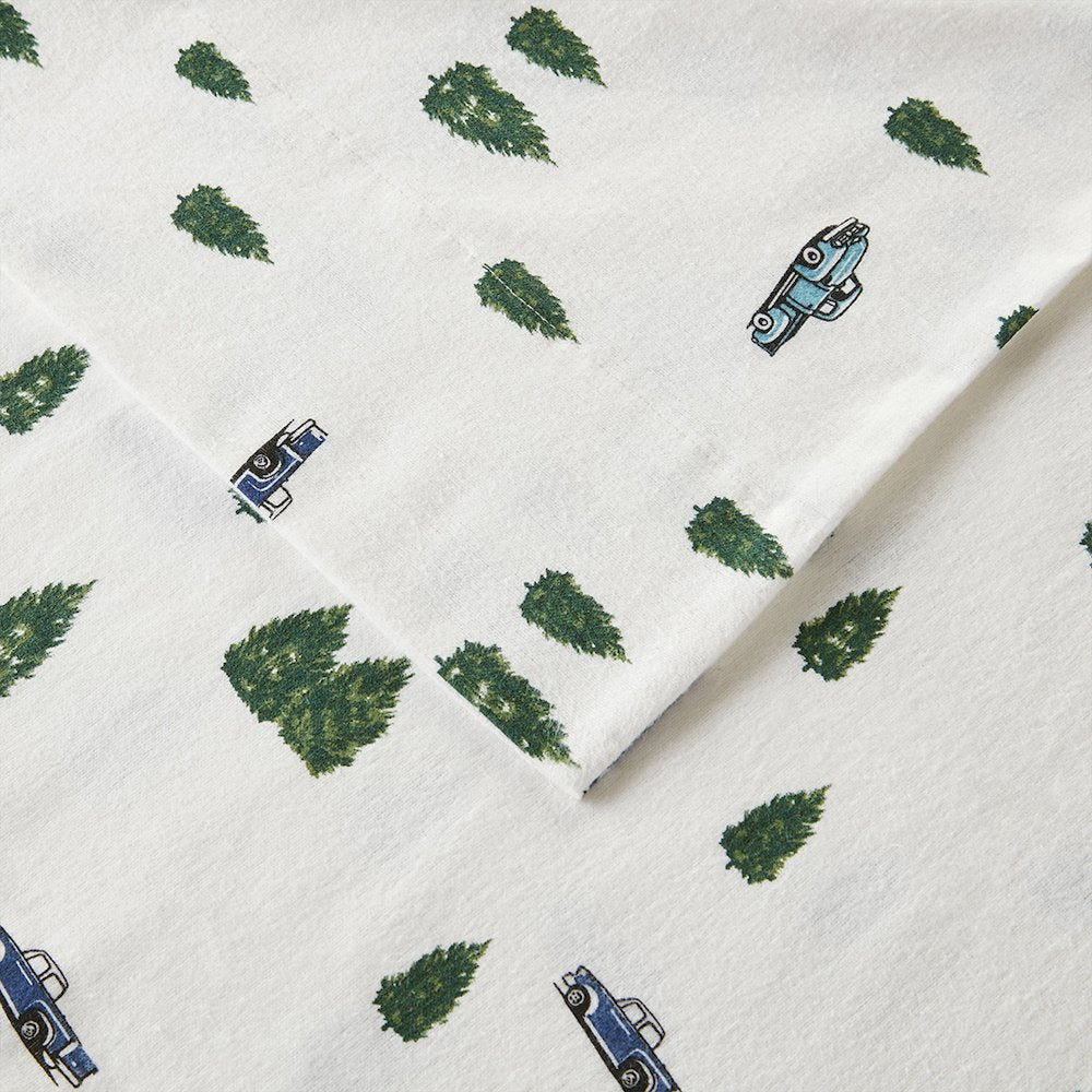 Cotton Flannel Sheet Set in Green Trees & Trucks