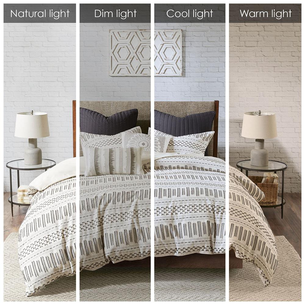 Rhea Cotton Jacquard Duvet Cover Mini Set, Ivory/Charcoal color