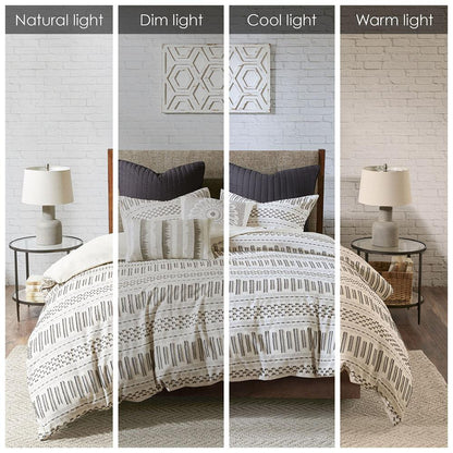 Rhea Cotton Jacquard Duvet Cover Mini Set, Ivory/Charcoal color