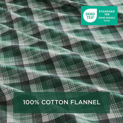 Cotton Flannel Sheet Set in Green Plaid