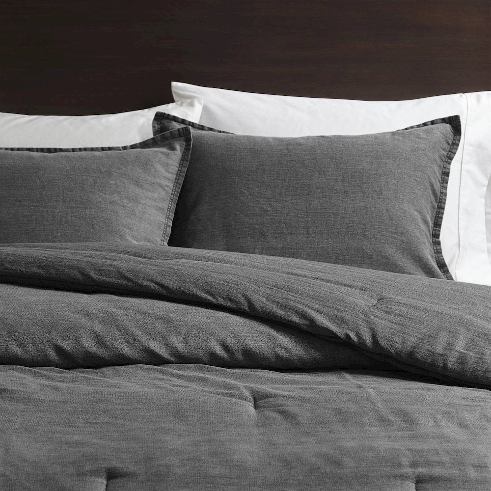 Hudson Twill Washed Comforter Set, Grey color