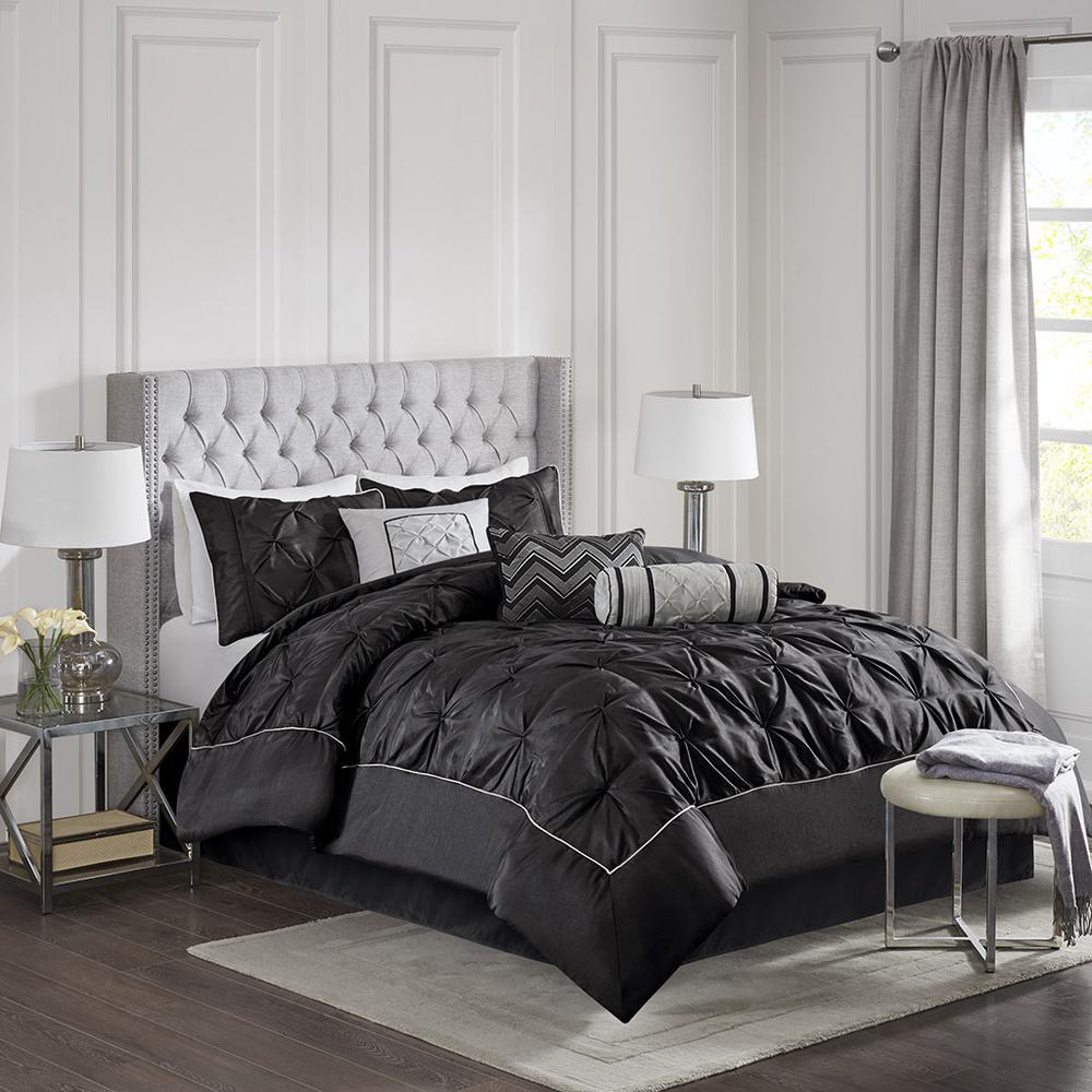 Laurel 7 Piece Tufted Comforter Set, Black color
