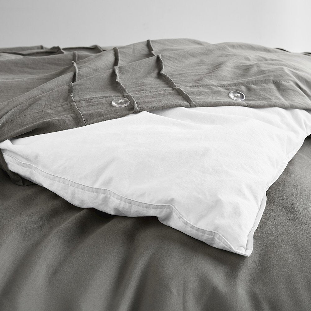 Porter Soft Washed Pleated Duvet Cover Set, Grey color
