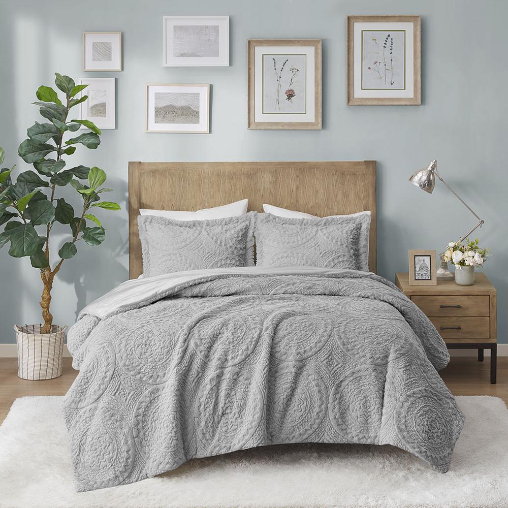 Embroidered Medallion Faux Fur Ultra Plush Comforter Mini Set