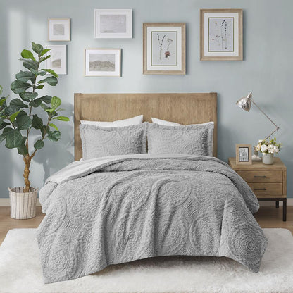 Embroidered Medallion Faux Fur Ultra Plush Comforter Mini Set