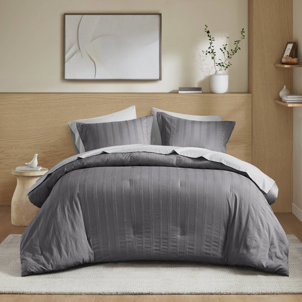 Logan Woven Striped Comforter Set, Charcoal color