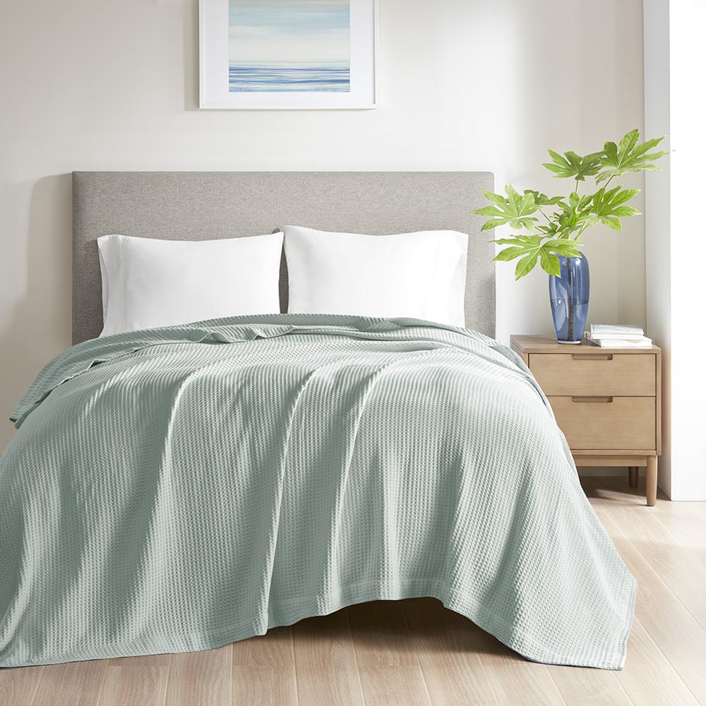 Cotton Waffle Weave Cotton Blanket, Aqua color