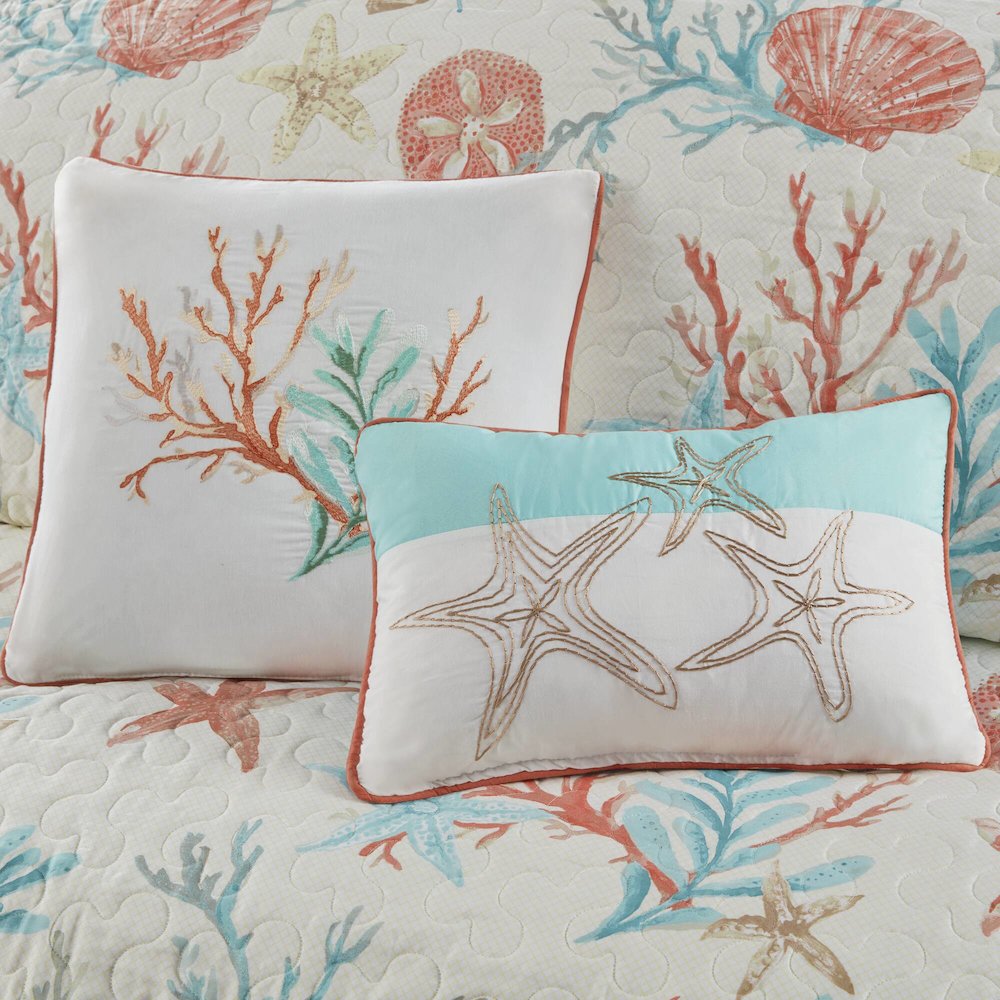 Pebble Beach 6 Piece Cotton Sateen Quilt Set with Throw Pillows