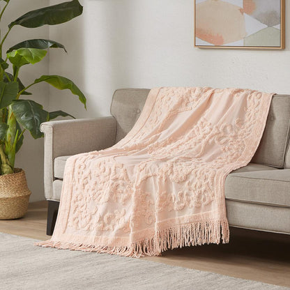 100% Cotton Tufted Chenille Lightweight Throw With Fringe Tassel 50" x 60"