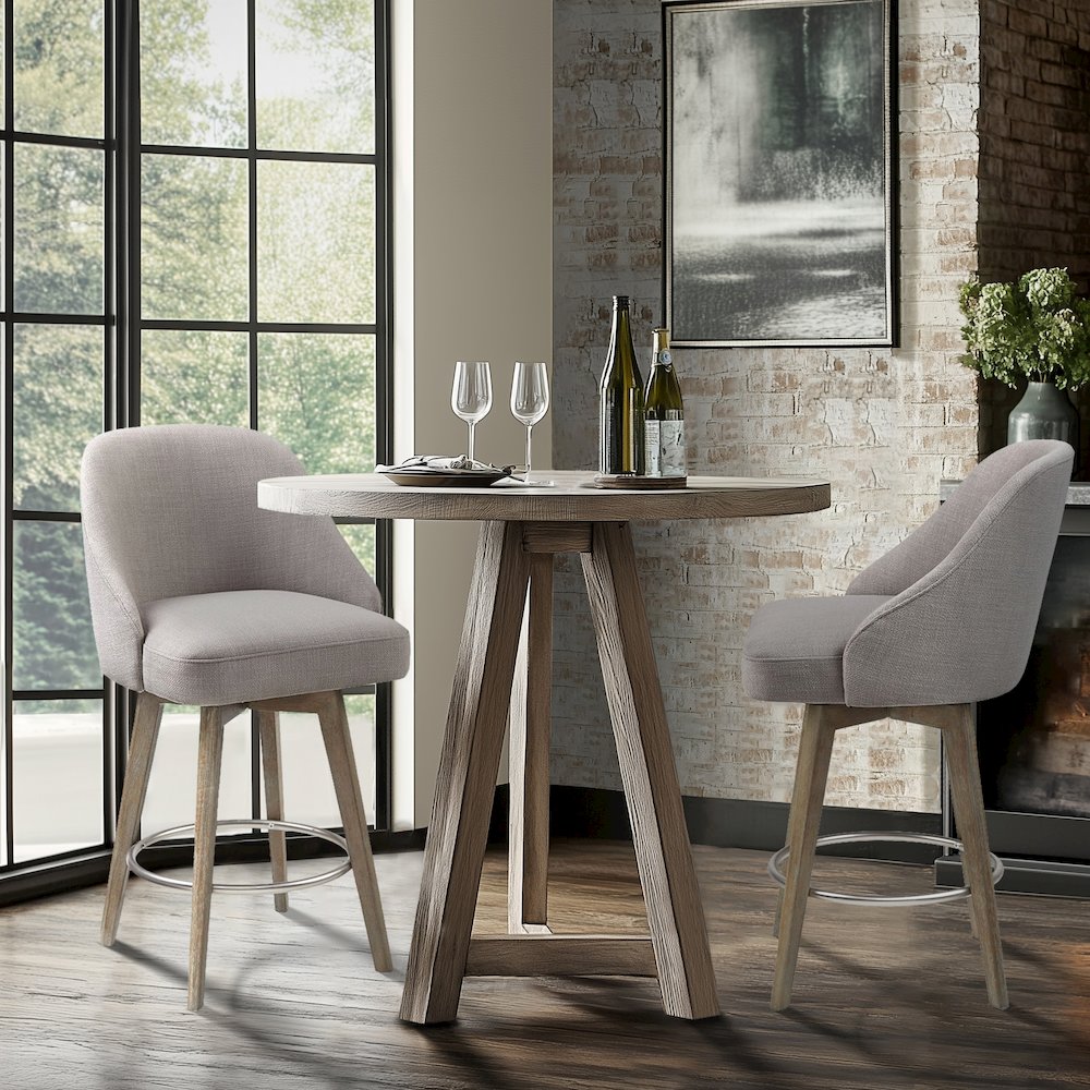 Pearce Swivel Upholstered Counter Stool with Solid Wood Legs & Metal Footrest