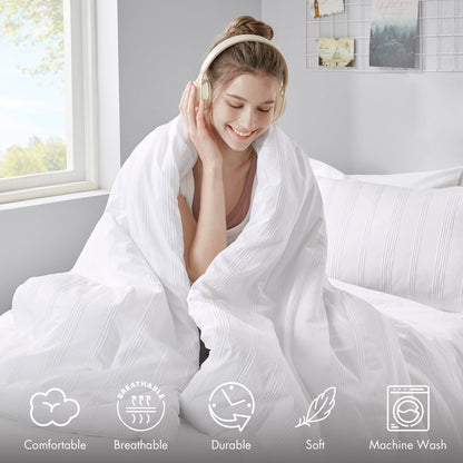 Logan Woven Striped Comforter Set, White color