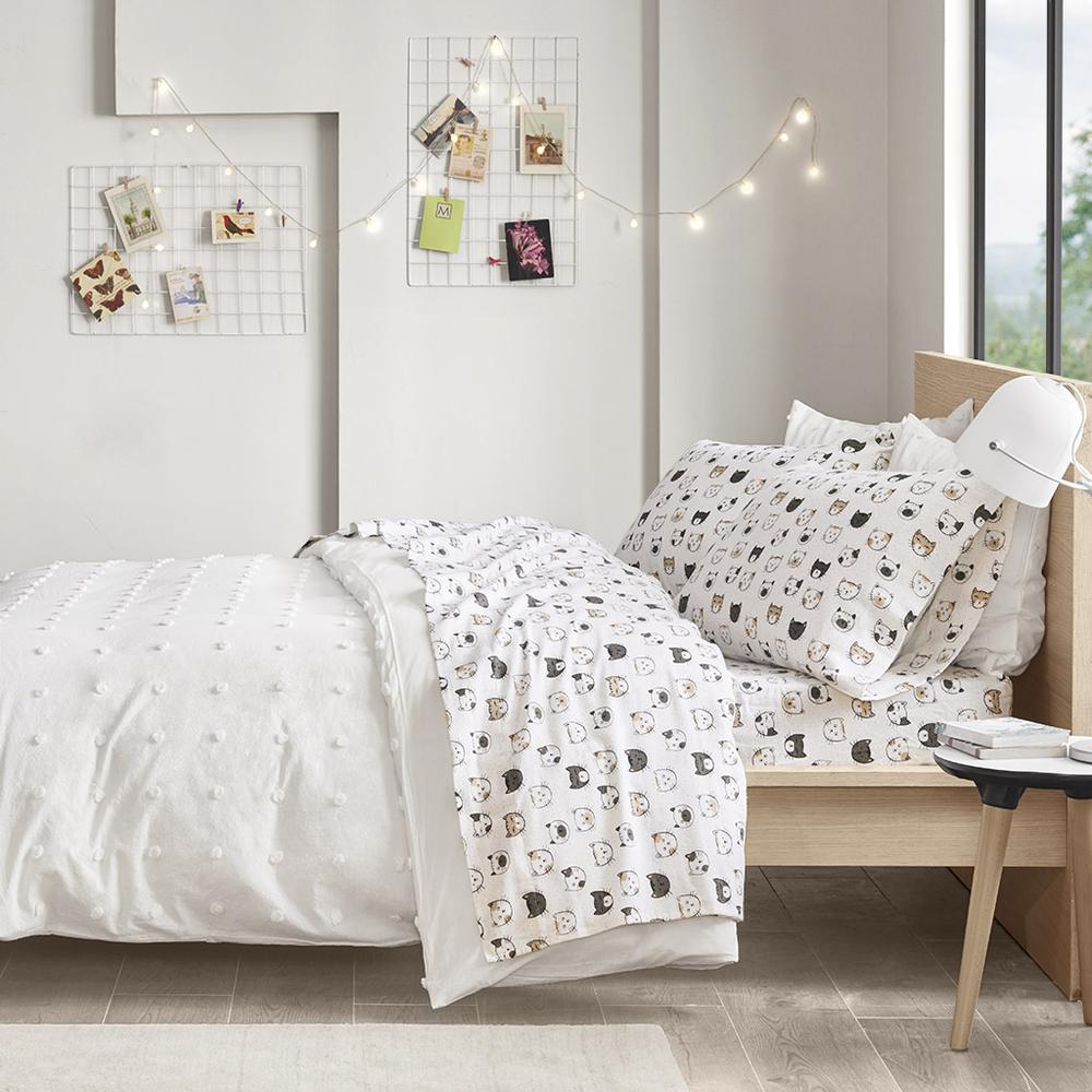 Cozy Soft Cotton Flannel Printed Sheet Set, Grey/Pink Cats color