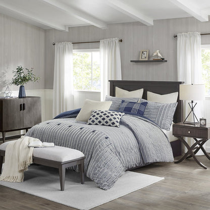 Cotton Clipped Jacquard Comforter Set with Euro Shams and Throw Pillows