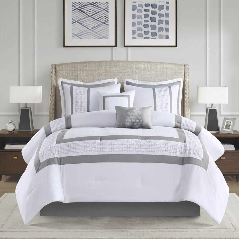 Powell 8 Piece Embroidered Comforter Set, White color