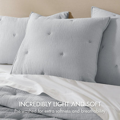 Breeze Cotton Gauze  Embroidered Euro Sham, Blue color