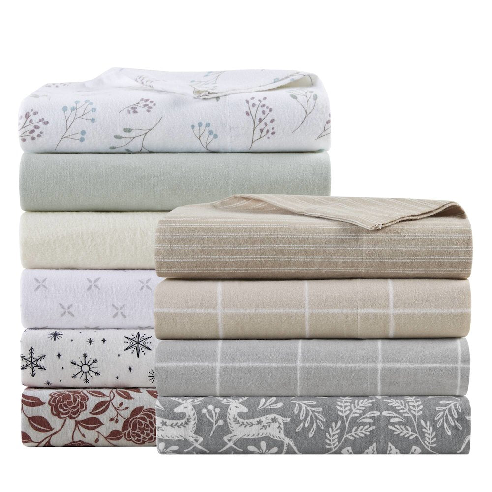 Cozy Flannel 100% Cotton Flannel Printed Sheet Set, Sage Winter Fauna color