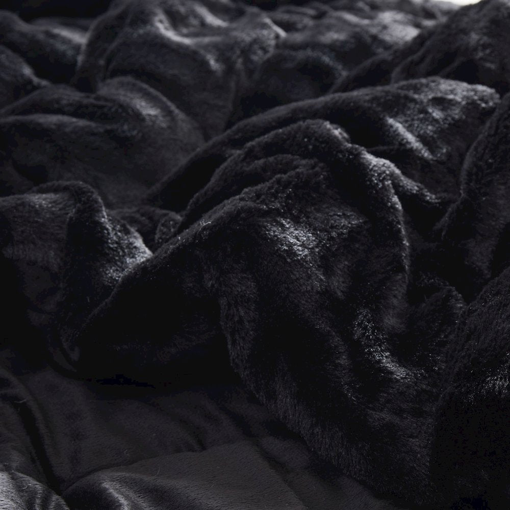 Gia Solid Faux Fur Comforter Mini Set, Black color