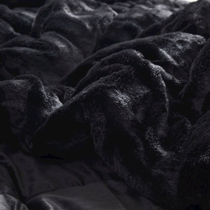 Gia Solid Faux Fur Comforter Mini Set, Black color