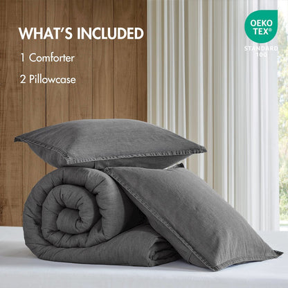 Hudson Twill Washed Comforter Set, Grey color