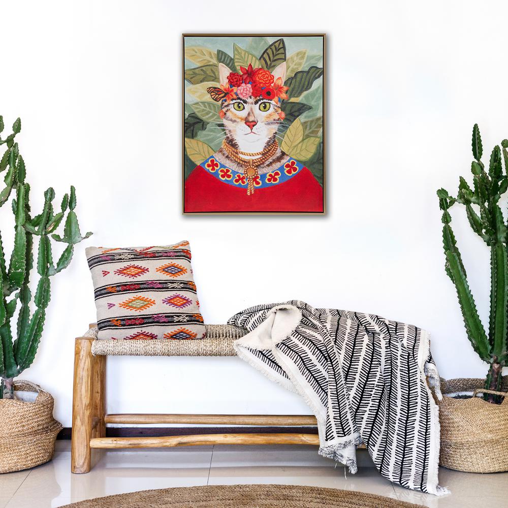 Bohemian Cat In Forest Framed Canvas Wall Art