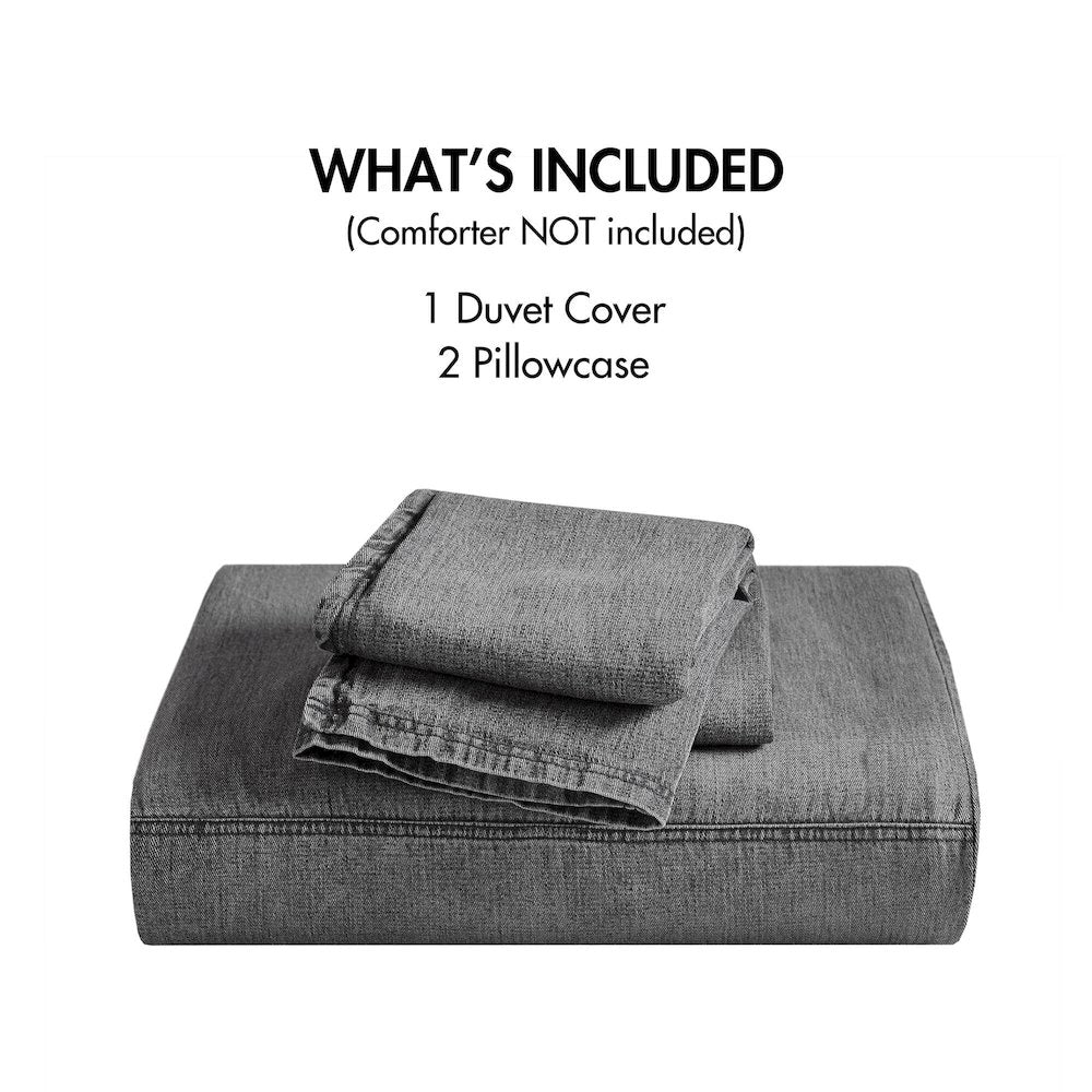 Hudson Twill Washed Duvet Set, Grey color