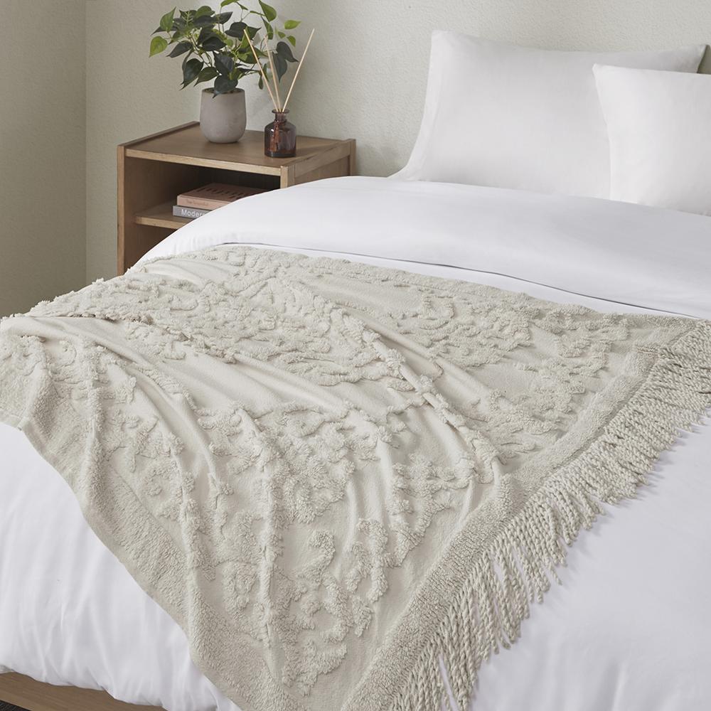 100% Cotton Tufted Chenille Lightweight Throw With Fringe Tassel 50" x 60"