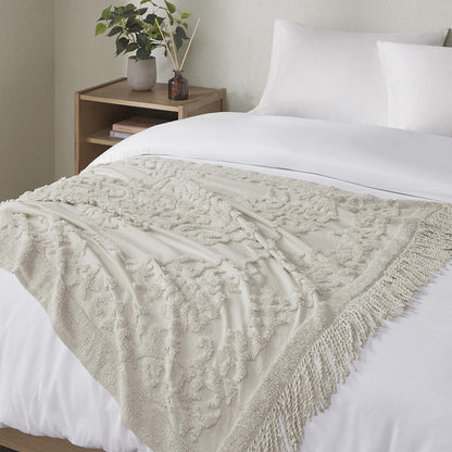 100% Cotton Tufted Chenille Lightweight Throw With Fringe Tassel 50" x 60"