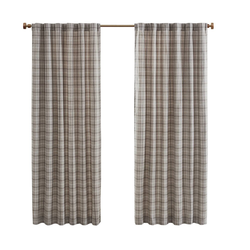 Plaid Rod Pocket and Back Tab Curtain Panel with Fleece Lining