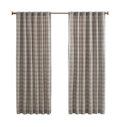 Plaid Rod Pocket and Back Tab Curtain Panel with Fleece Lining