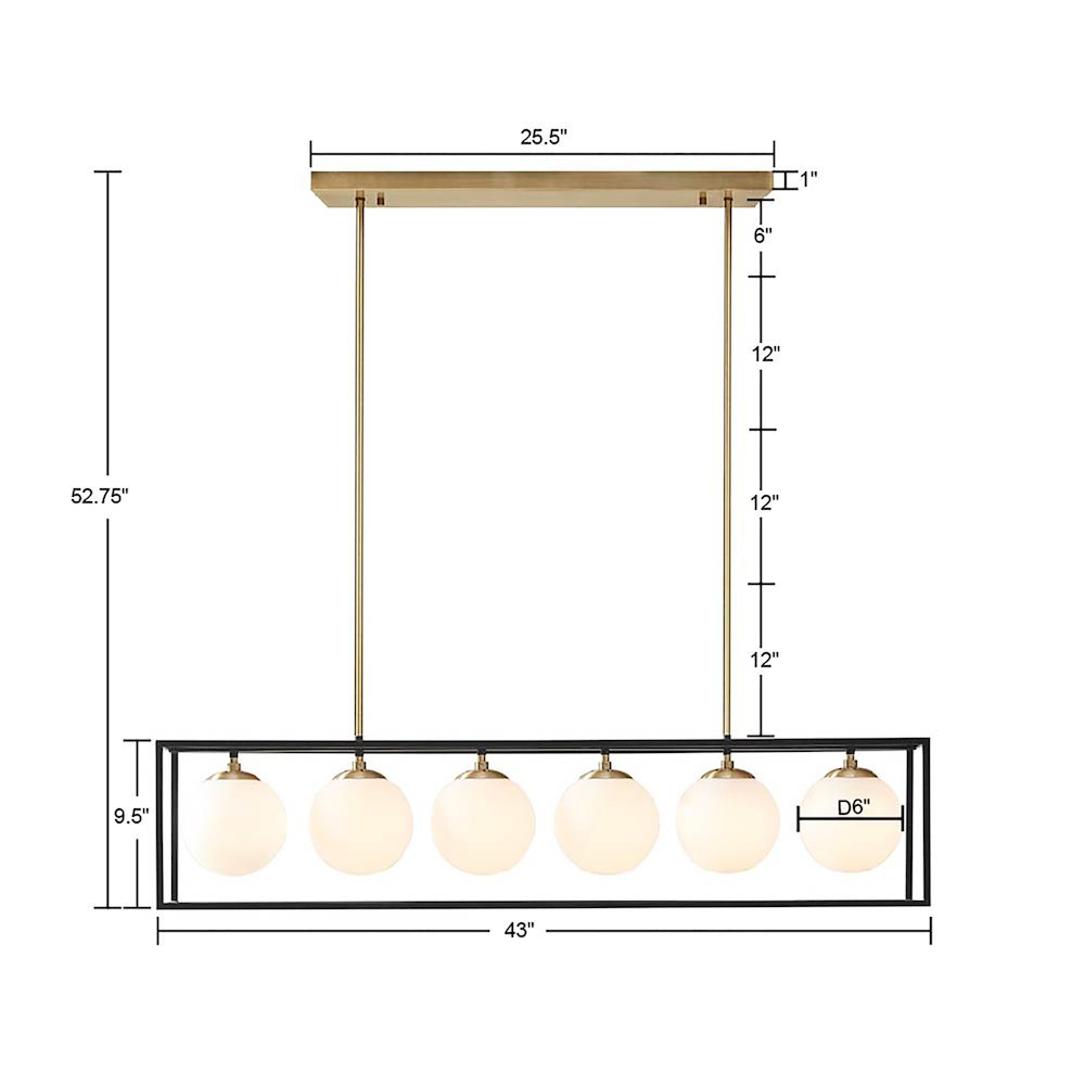 6-Light Frosted Glass Globe Linear Chandelier