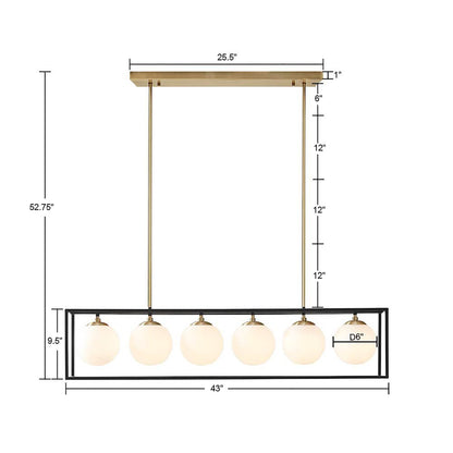 6-Light Frosted Glass Globe Linear Chandelier