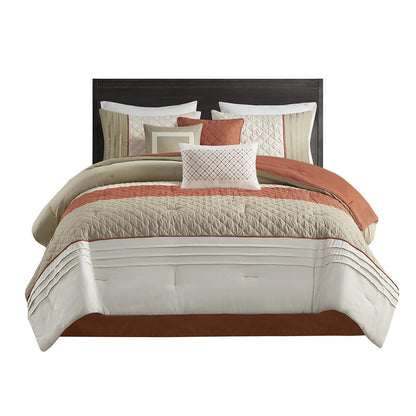7 Piece Color Block Stripe Comforter Set with Throw Pillows