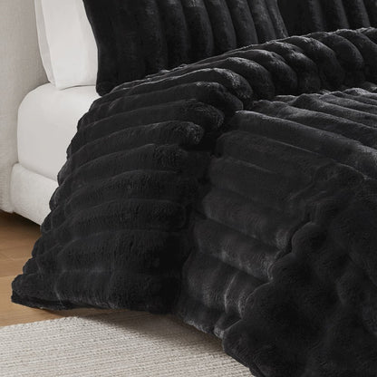 Jasmine 3 Piece Faux Fur Comforter Set in Black Color