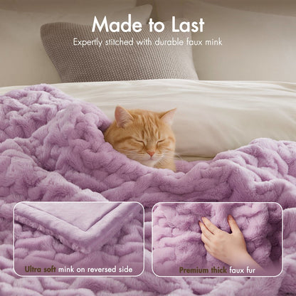 Ruched Fur Throw, Purple color
