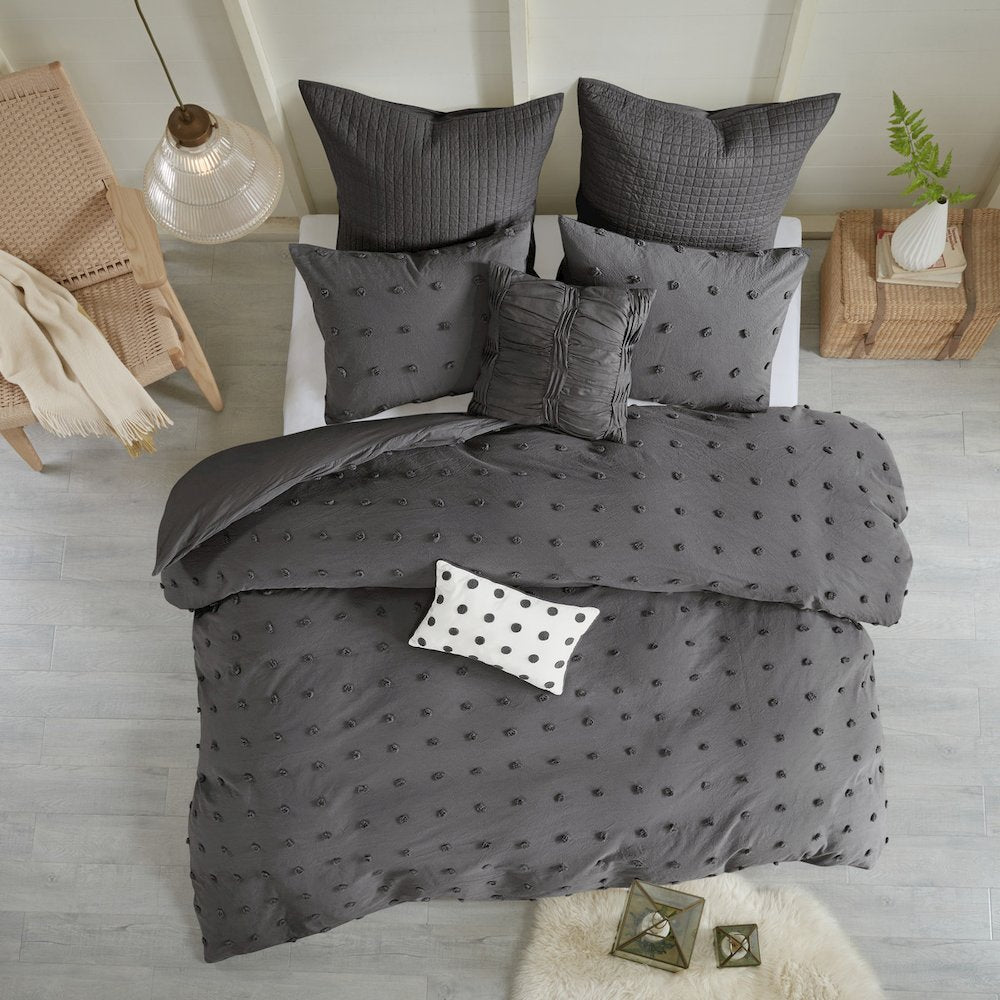 Cotton Jacquard Comforter Set with Euro Shams and Throw Pillows