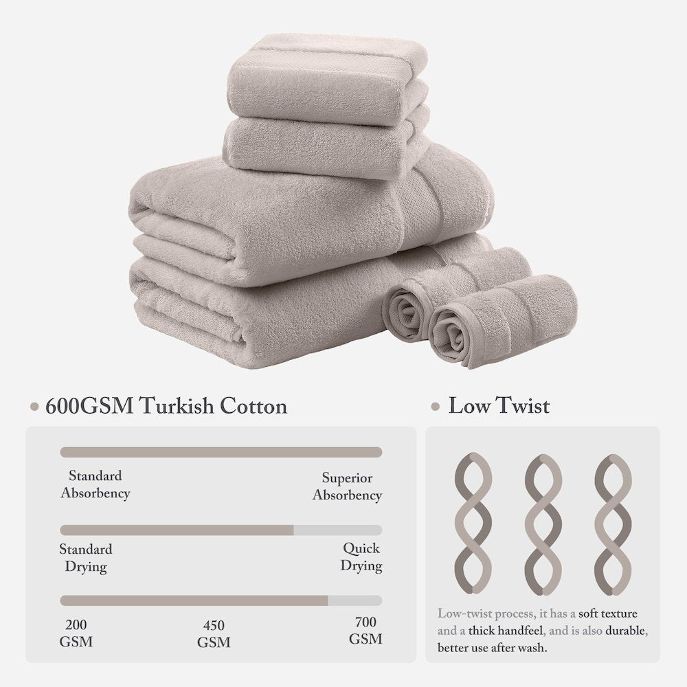 Turkish Cotton 6 Piece Bath Towel Set