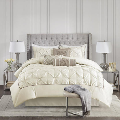 Laurel 7 Piece Tufted Comforter Set, Ivory color