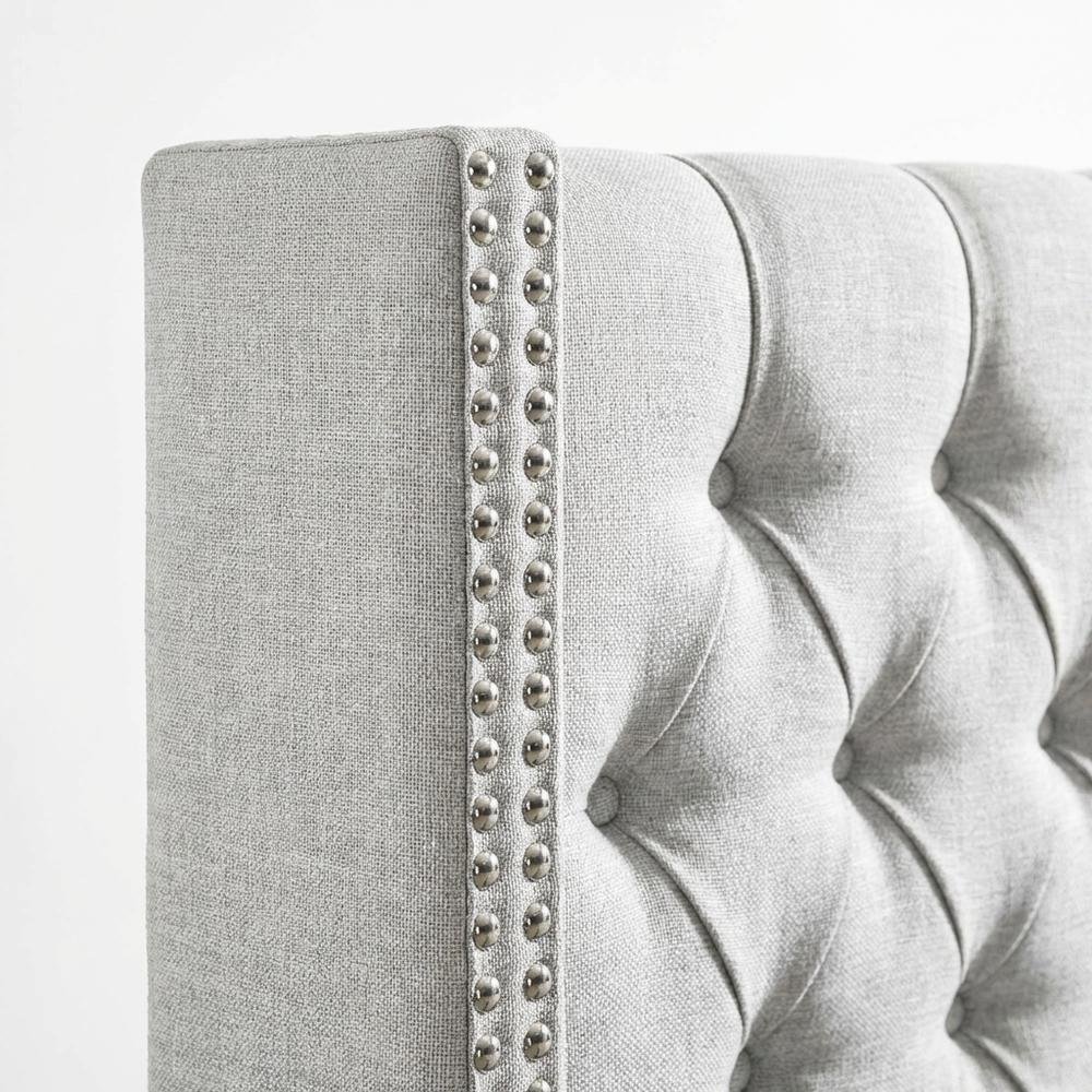 Gray Upholstery Headboard with Plywood Frame and Metal Legs for Bedroom